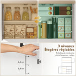 Buffet Haut Cuisine, Armoire Cuisine avec 3 Portes, 2 Tiroirs, Plan de Travail, Compartiments Ouverts, Blanc