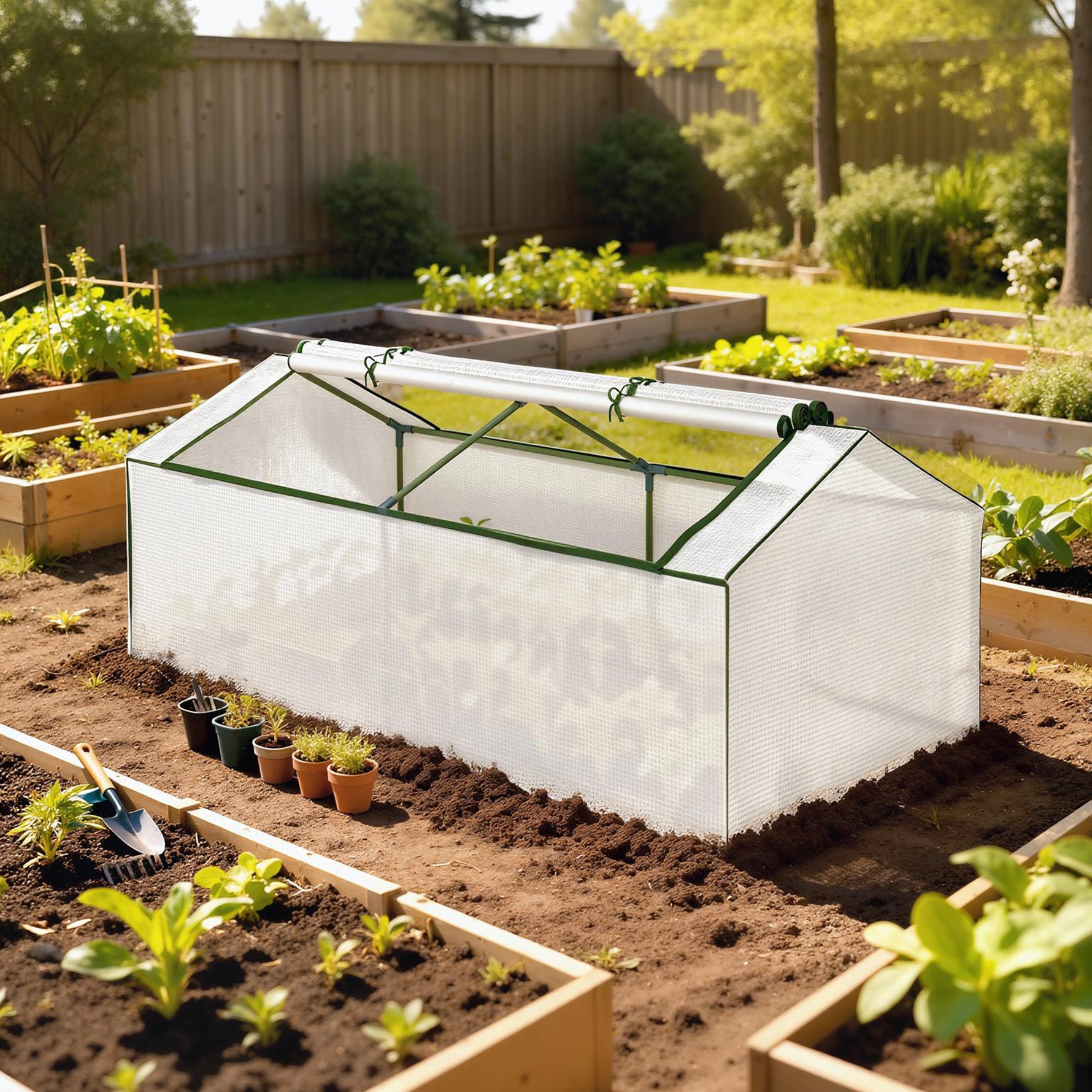 Mini Serre de Jardin à Toit Pointu, Fenêtre avec Moustiquaire Intégrée, Métal Thermolaqué, 180 x 90 x 70 cm, Blanc