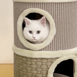 Tonneau à gratter pour chat arbre à chat sisal naturel et herbiers marins recouvert de peluche 35,5x35,5x49cm kaki café