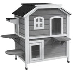 Maison Extérieur pour Chat Abri Extérieur en Bois pour Chats Errants 2 Étages Toit Ouvrant Bitumé 99,5x76x91cm Gris