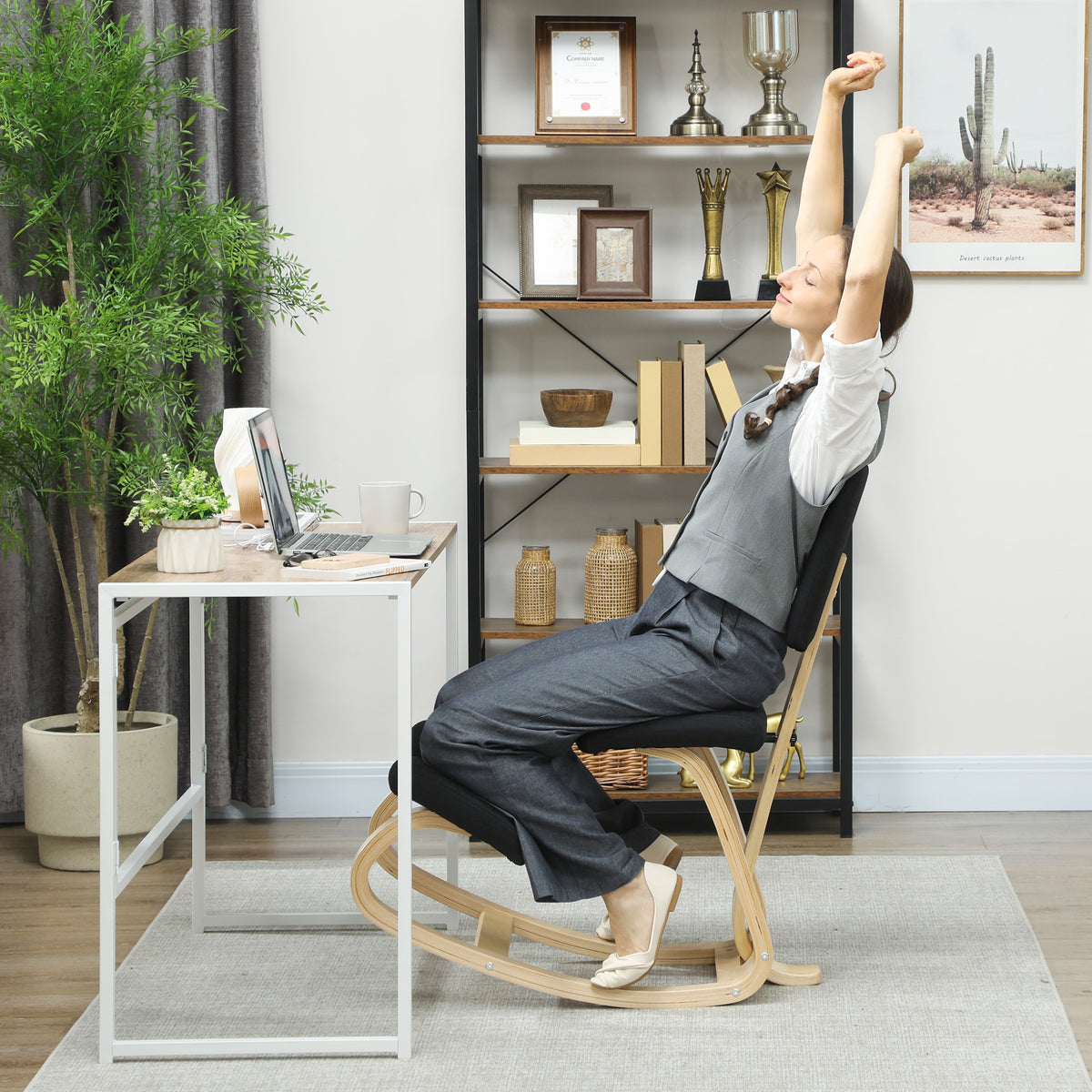 Siège assis genoux, tabouret ergonomique en bois à bascule avec dossier, chaise à genoux pour bureau à domicile, noir