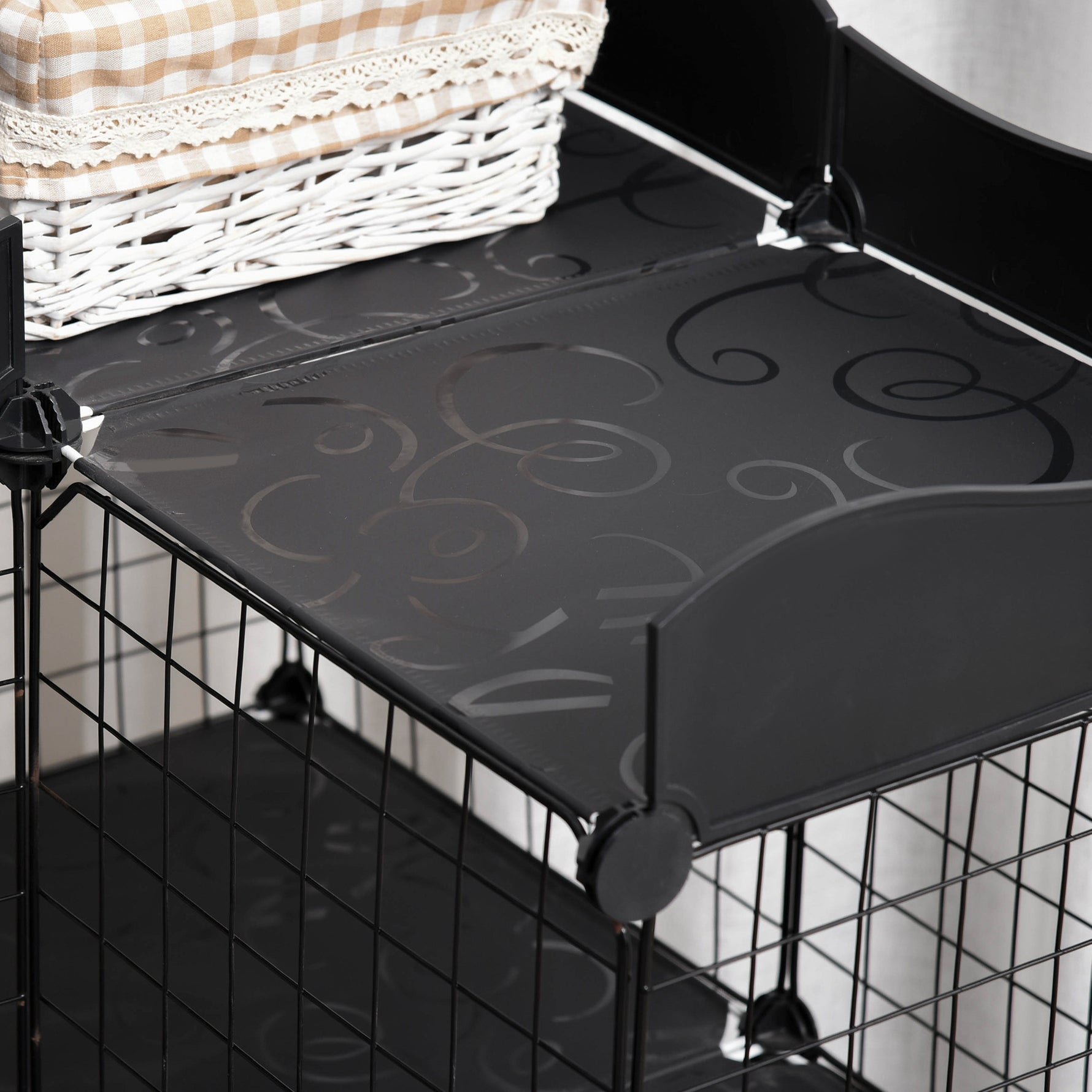 Lot de 2 cages parc enclos pour petits animaux chats visons modulable 3 niveaux 2 portes rampe fil métallique noir