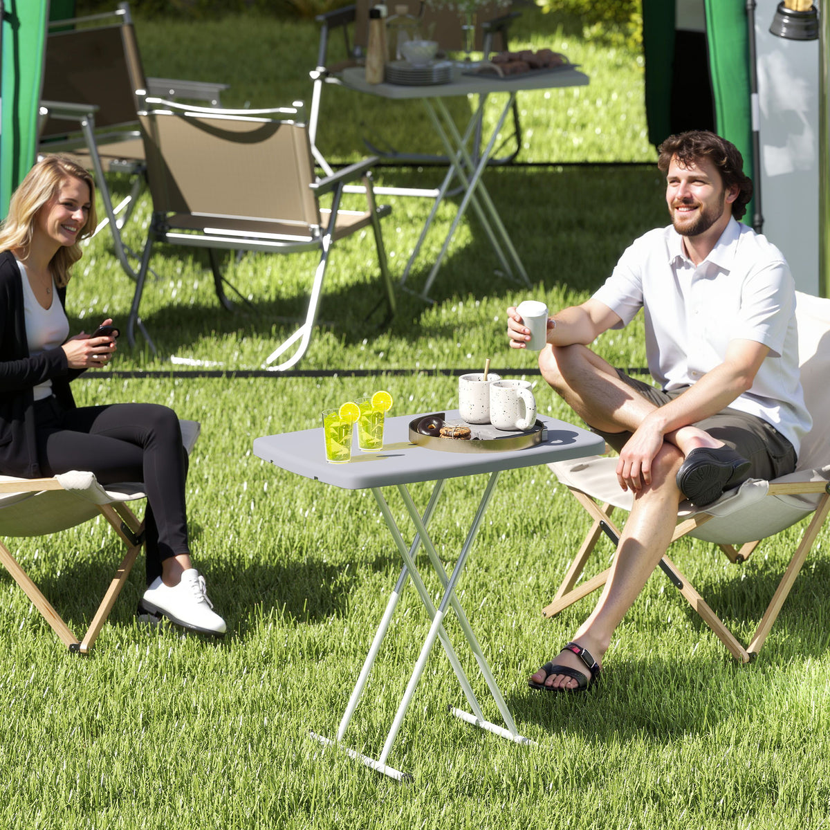 Table d'appoint pliable en HDPE table pliante hauteur réglable sur 6 niveaux pour patios jardins 76 x 50 x 74 cm gris