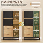 Armoire de cuisine meuble de rangement, 2 tiroirs 1 placard 2 niches et étagères réglables, 88x35x160cm, noir et naturel
