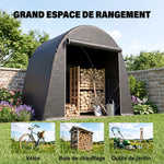 Abri de jardin tente de stockage étanche abri moto porte enroulable fermeture éclair, 245 x 120 x 200 cm, gris foncé