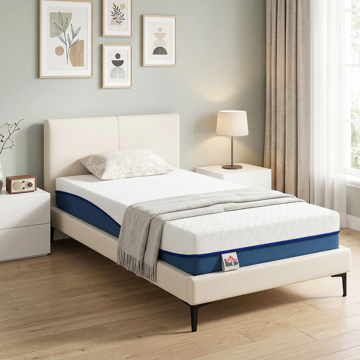 Matelas 90x190cm, matelas 1 personnes, mousse à mémoire de forme au thé vert, housse amovible lavable, fermeté moyenne