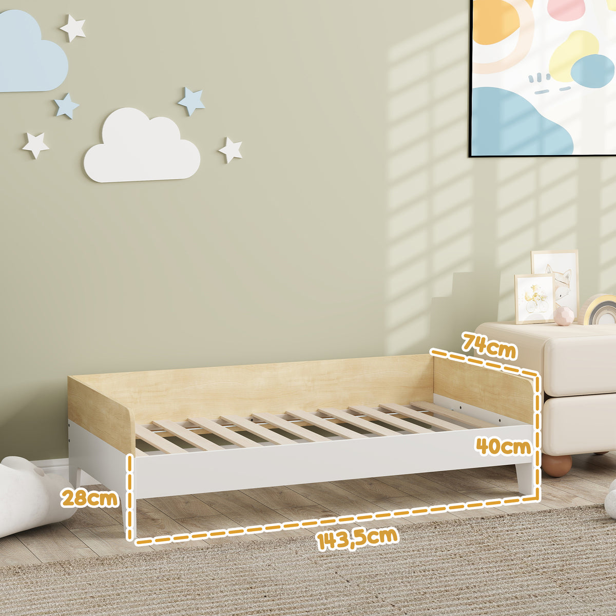 Lit enfant lit avec sommier à lattes avec panneaux latéraux élevés conception basse en bois 143,5 x 74 x 40 cm blanc