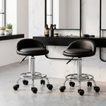 Lot de 2 tabouret à roulette pivotant 360°, assise réglable 47-62H cm, acier chromé revêtement synthétique noir