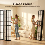 Paravent interieur pliable 4 panneaux 160 x 170 cm séparateur de pièce pour salon chambre à coucher maison, noir