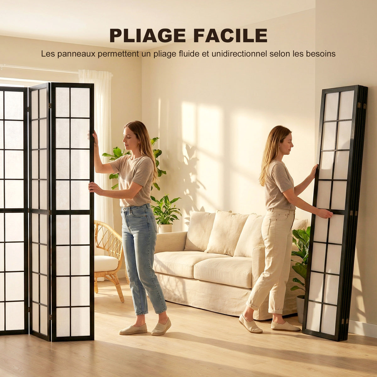 Paravent interieur pliable 4 panneaux 160 x 170 cm séparateur de pièce pour salon chambre à coucher maison, noir