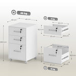 Caisson de Bureau Mobile avec 3 Tiroirs Verrouillables, Caisson de Rangement sur Roulettes, 40 x 40 x 69,5 cm, Blanc
