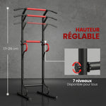 Station de musculation multifonctions barre de traction chaise romaine hauteur réglable acier noir rouge