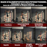 Power Rack per allenamento della forza 900 kg, doppia puleggia regolabile su 19 livelli, Home Gym completo, nero