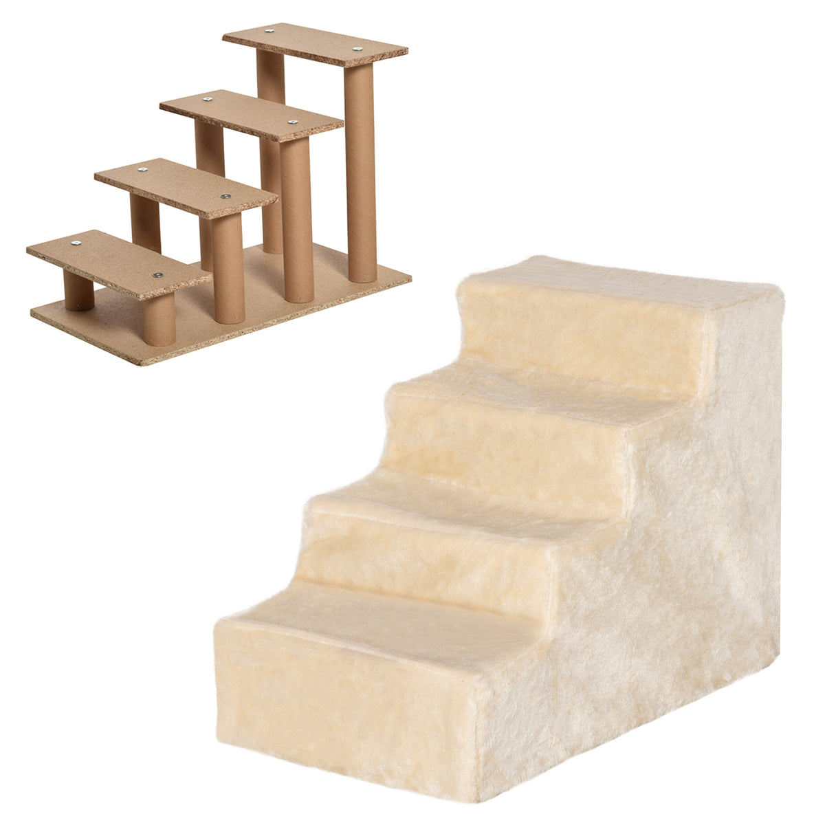 Escalier pour chien à 4 marches escalier pour chat échelle antidérapante housse amovible et lavable 60 x 35 x 44cm beige