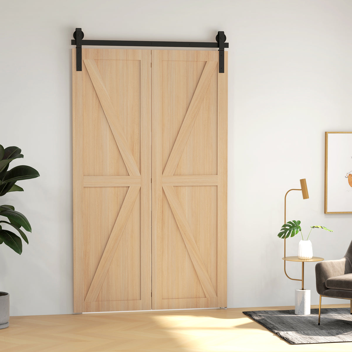 Kit de herrajes para puerta corredera plegable de 122 cm, rieles de acero para puerta de granero para 2 puertas