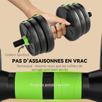 Kit haltères musculation haltères réglables 20 kg 3 en 1, ensemble de poids réglable avec barre d'extension noir