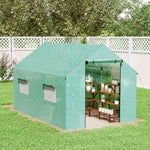 Serre de jardin tunnel 2 x 3m, 6m² avec porte enroulable, 4 fenêtres, - Acier galvanisé PE Haute densité Vert