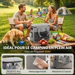 Sac de Transport pour Chien avec Poches, 2 Sacs à Nourriture, Bol Pliable, Séparateur Réglable, 38x17x35cm, Gris Clair