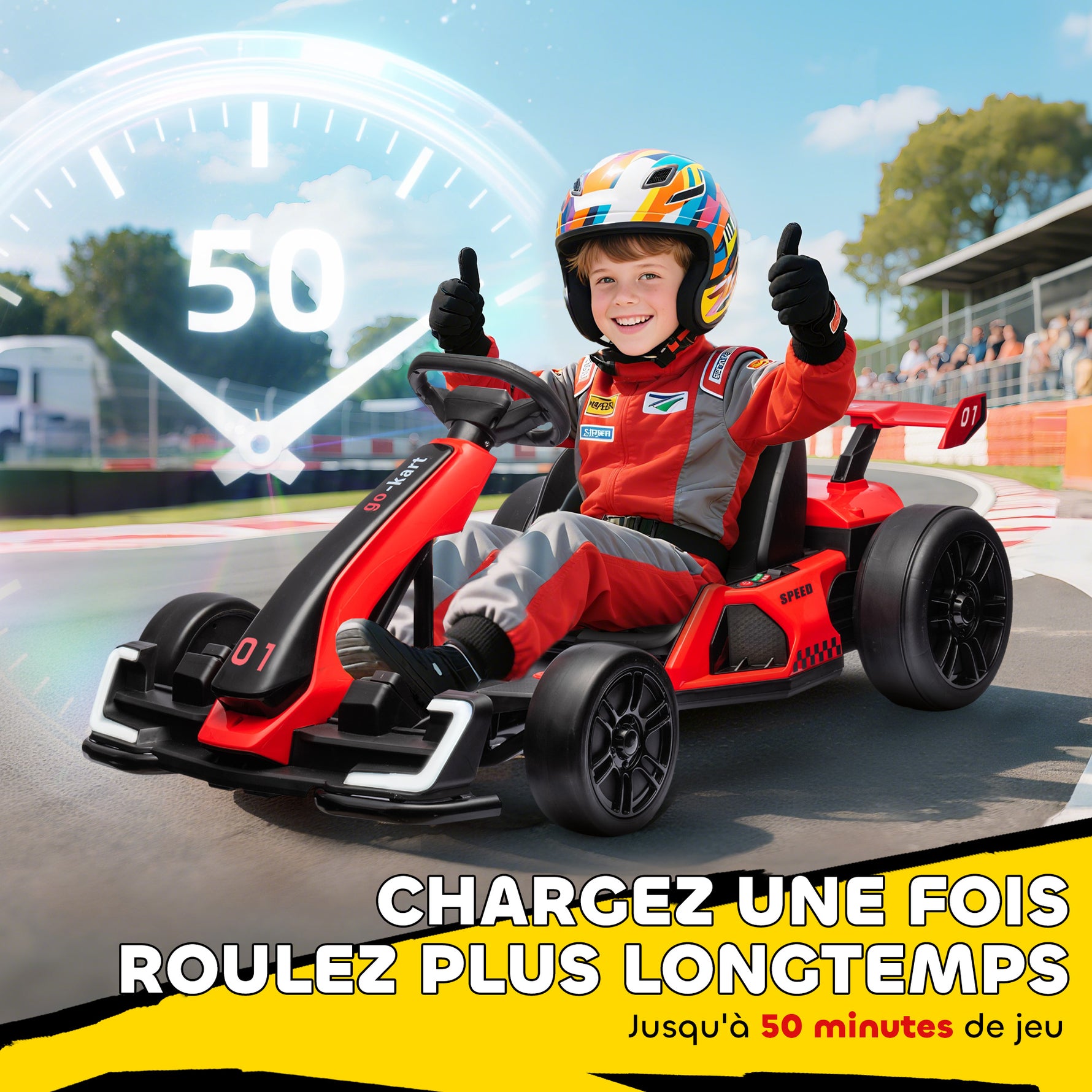 Kart électrique pour enfants moteur 2 x 150W batterie 24 V 120 x 76 x 53,5 cm rouge