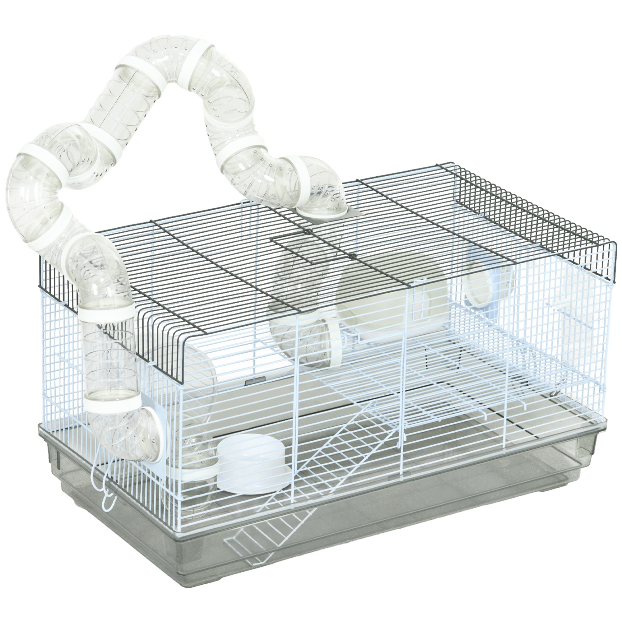 Cage hamster cage rongeur avec tunnel et accessoires inclus fil d'acier 58 x 32 x 31 cm gris