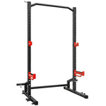 Power Tower Multifunzione Carico 500 kg, Barra per Trazioni, Rack per Squat, Supporti per Dischi, 157x105x205cm, Rosso
