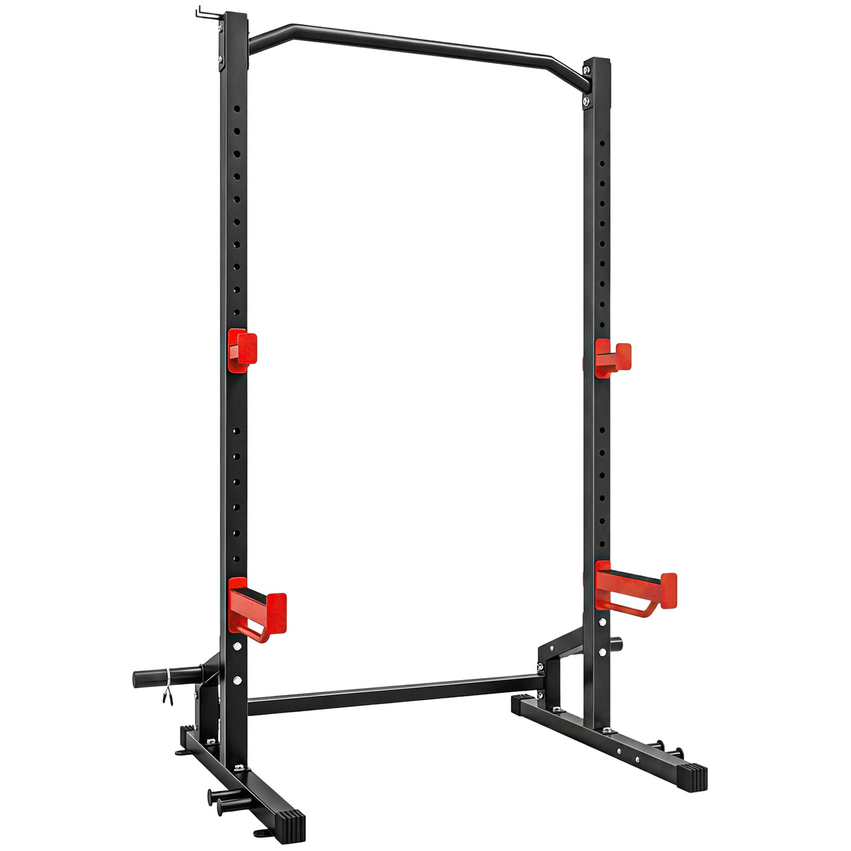 Power Tower Multifunzione Carico 500 kg, Barra per Trazioni, Rack per Squat, Supporti per Dischi, 157x105x205cm, Rosso