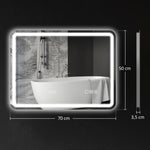 Miroir salle de bain Bluetooth avec éclairage LED 50 x 70 cm, miroir lumineux mural avec horloge, antibuée, argenté