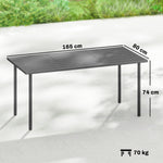 Table de jardin pour 6 personnes, 165 x 80 cm, table à manger extérieure rectangulaire avec plateau à lattes en métal