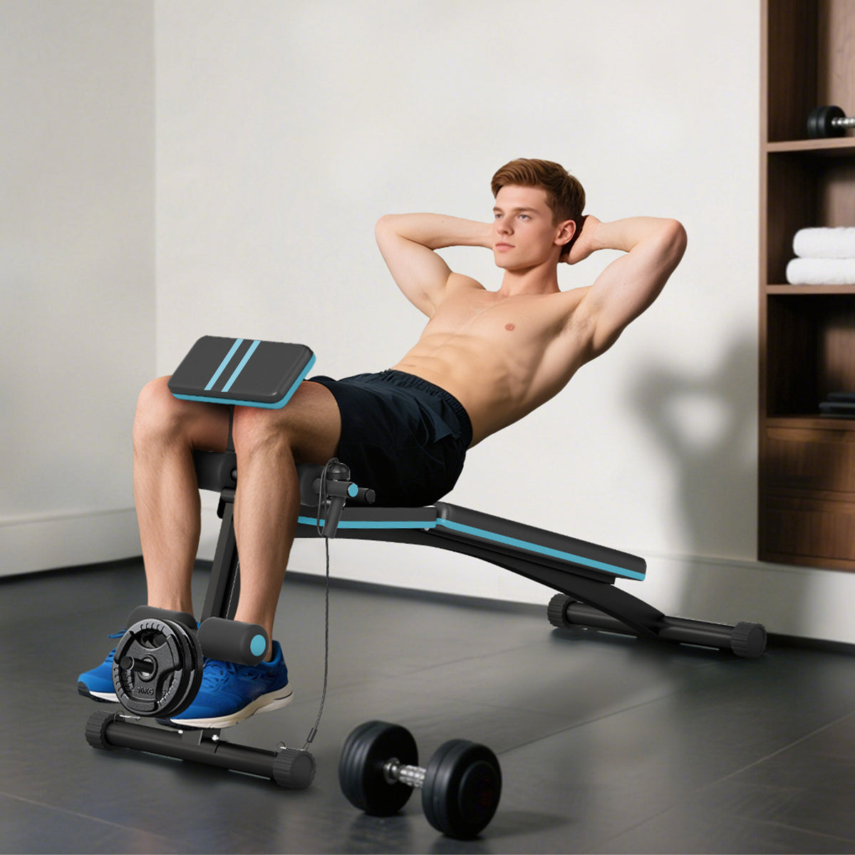 Banc de musculation pliable inclinable, banc réglable avec extenseur des jambes, acier, 54 x 160 x 106 cm, noir bleu
