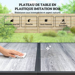 Salon de Jardin Extérieur pour 6 Personnes, Table de Patio Effet Bois et Chaises avec Assise en Maille Respirante, Cadre en Acier Galvanisé, Noir