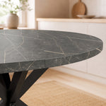 Tavolo da pranzo ovale allungabile per 4-6 persone, tavolo da cucina con allunga 100-135 cm, effetto marmo nero