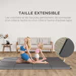 Tapis de gymnastique yoga pilates fitness pliable en 4 avec poignées revêtement synthétique 240 x 120 x 5 cm gris