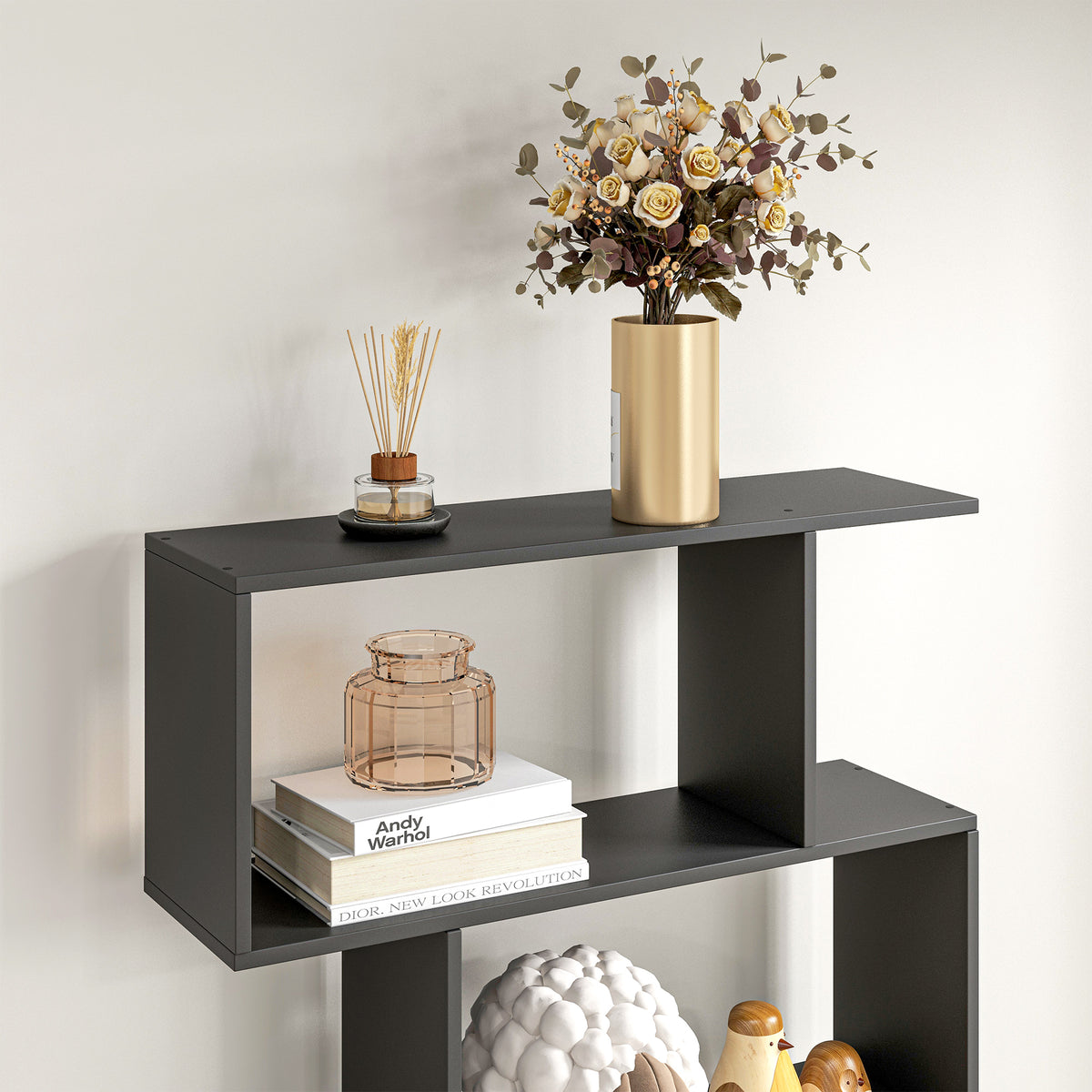 Bibliothèque étagère Zig zag Design Contemporain 80L x 23l x 192H cm 6 Niveaux Noir