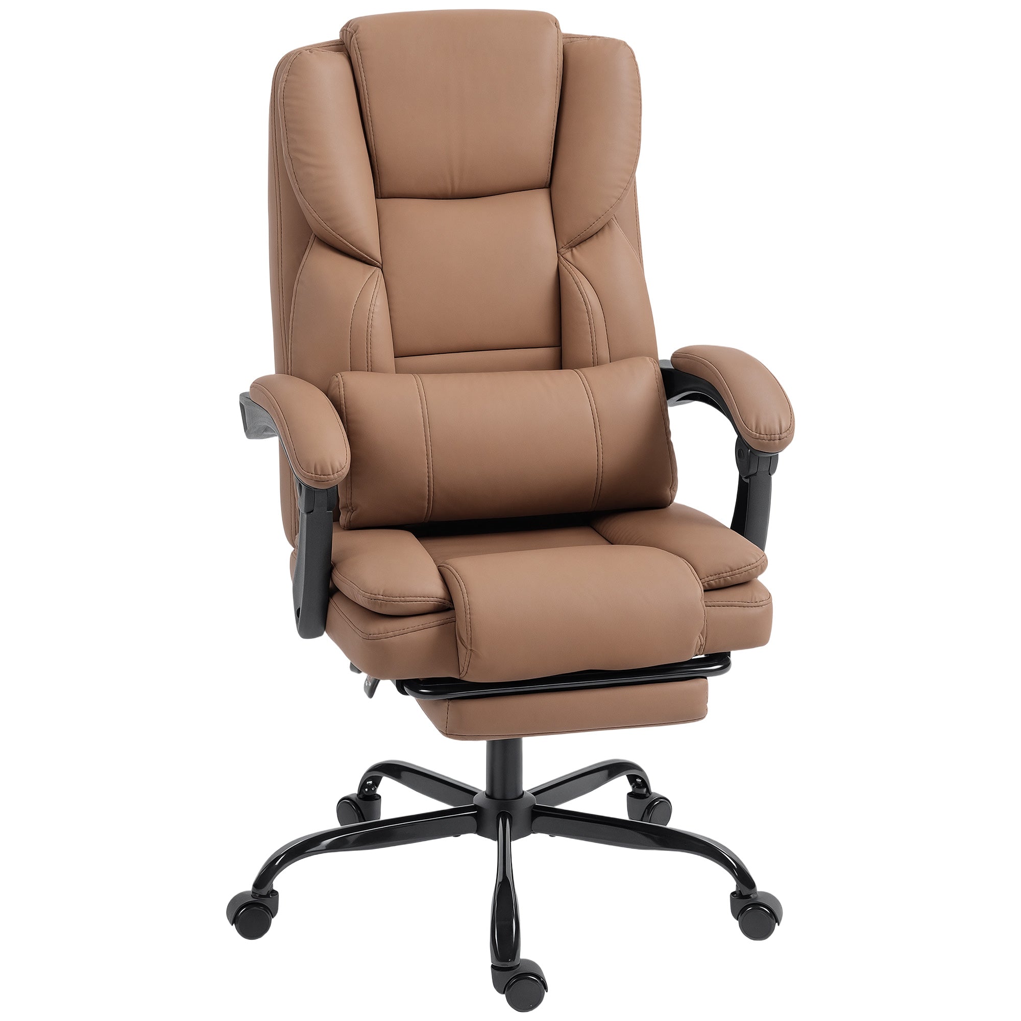 Chaise bureau ergonomique, fauteuil de bureau avec dossier inclinable, hauteur réglable, 65x67x111-119cm, marron