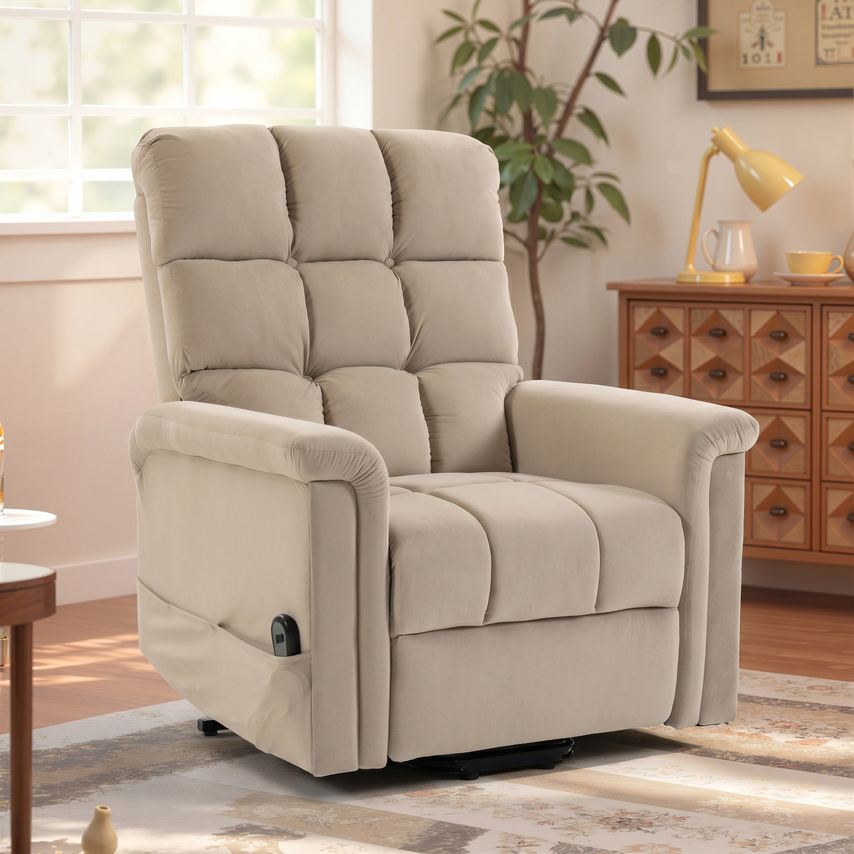Fauteuil Releveur Électrique, Fauteuil Relax Électrique en Velours avec Dossier Inclinable, Télécommande, Marron