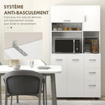 Armoire de cuisine multi-rangements 4 portes 3 tiroirs étagère + grand plateau 89L x 39,5l x 168H cm blanc