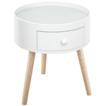 Table basse - table de chevet - table de nuit ronde - design scandinave table d'appoint bout de canapé avec tiroir pieds effilés inclinés bois massif chêne clair blanc