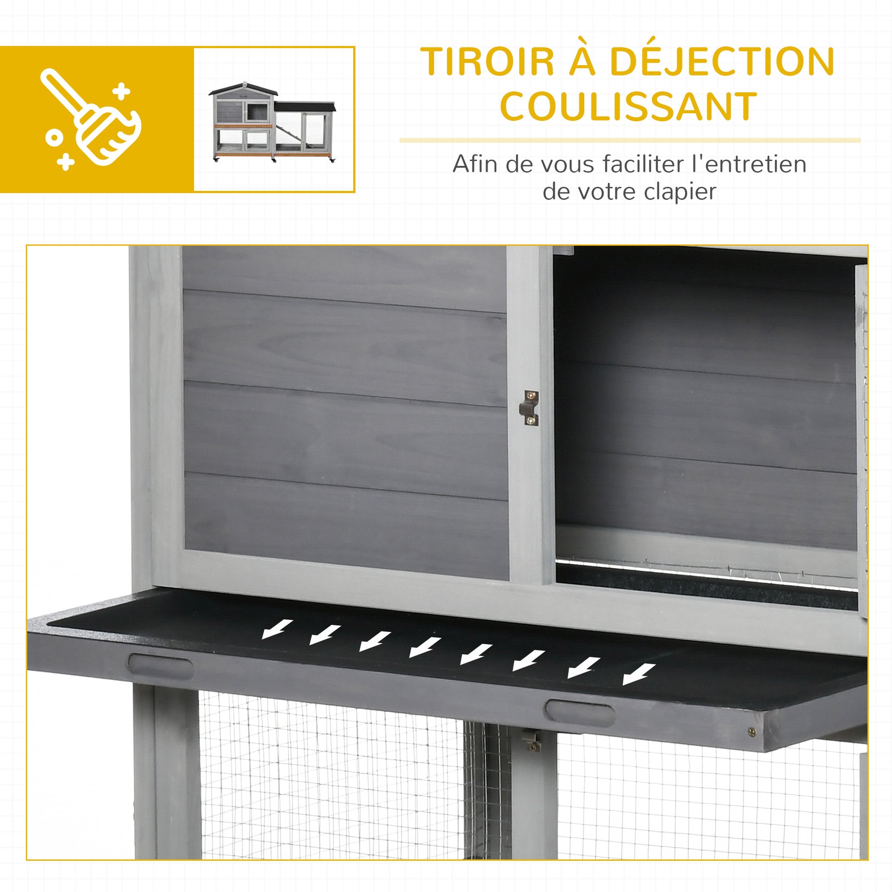 Clapier bois pour lapins petit enclos animaux villa pour lapin sur roulettes 2 étages gris