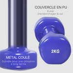 Ensemble d'haltères courtes total 10 Kg - paires de 0,5/1/1,5/2 Kg avec malette - entraînement musculaire & haltérophilie - métal PU rose, jaune, vert, violet