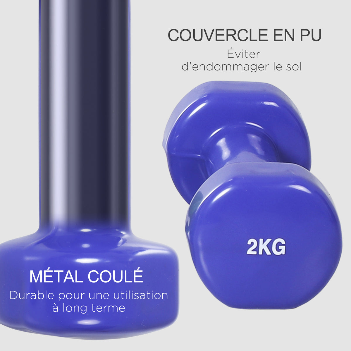 Ensemble d'haltères courtes total 10 Kg - paires de 0,5/1/1,5/2 Kg avec malette - entraînement musculaire & haltérophilie - métal PU rose, jaune, vert, violet