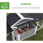 Poulailler clapier modèle chalet multi-équipé : rampes, nichoirs, plateau, en bois massif 204 x 85 x 93 cm gris