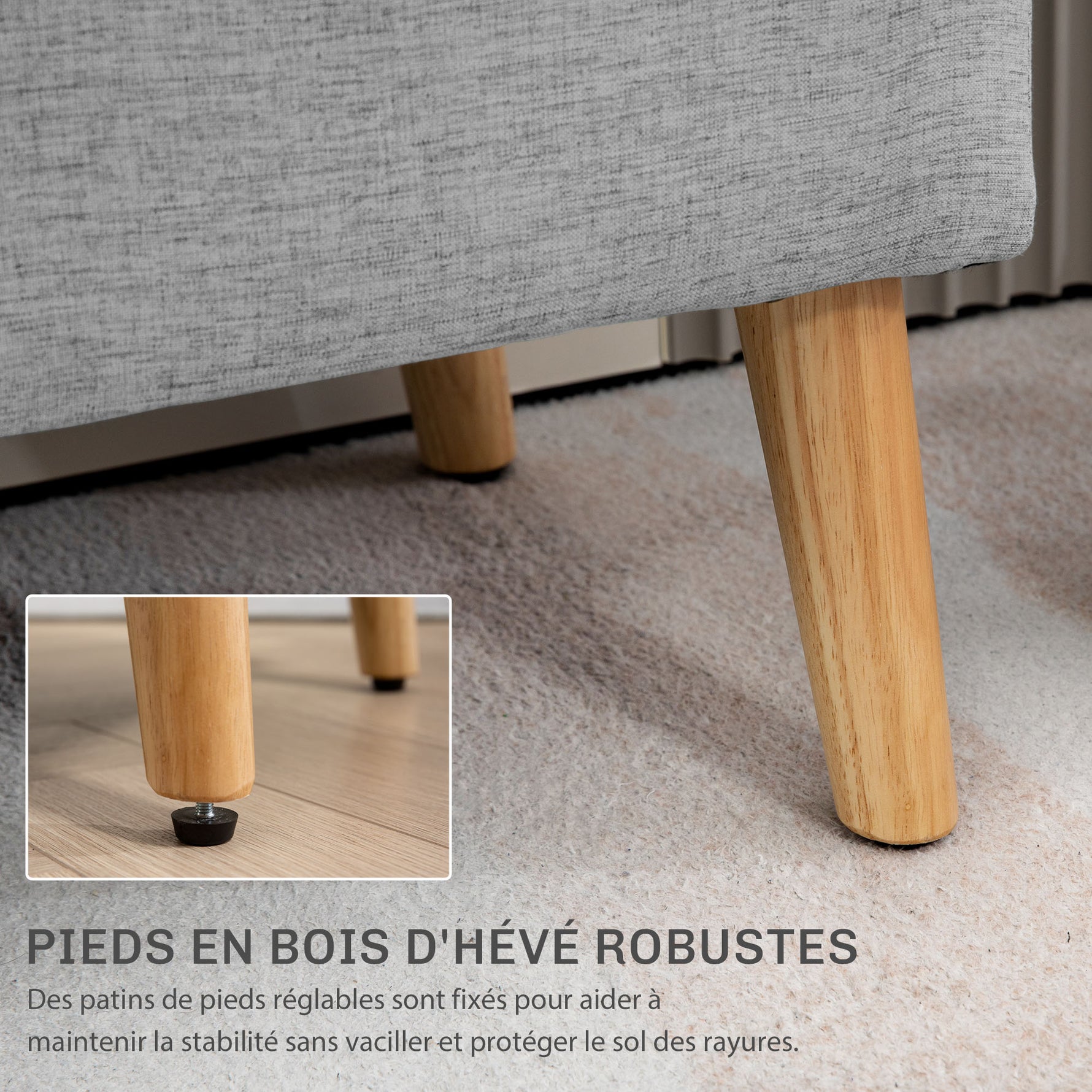 Banc coffre rangement rembourré aspect lin pour chambre à coucher, entrée, salon, charge 220 Kg, 110 x 39 x 45 cm, gris