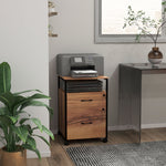 Caisson bureau mobile avec 2 tiroirs, meuble rangement bureau sur roulettes avec barres pour dossiers, marron