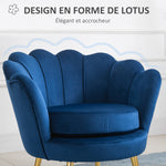 Fauteuil salon fauteuil en velours fauteuil coquillage avec pieds en métal doré pour chambre à coucher, bleu