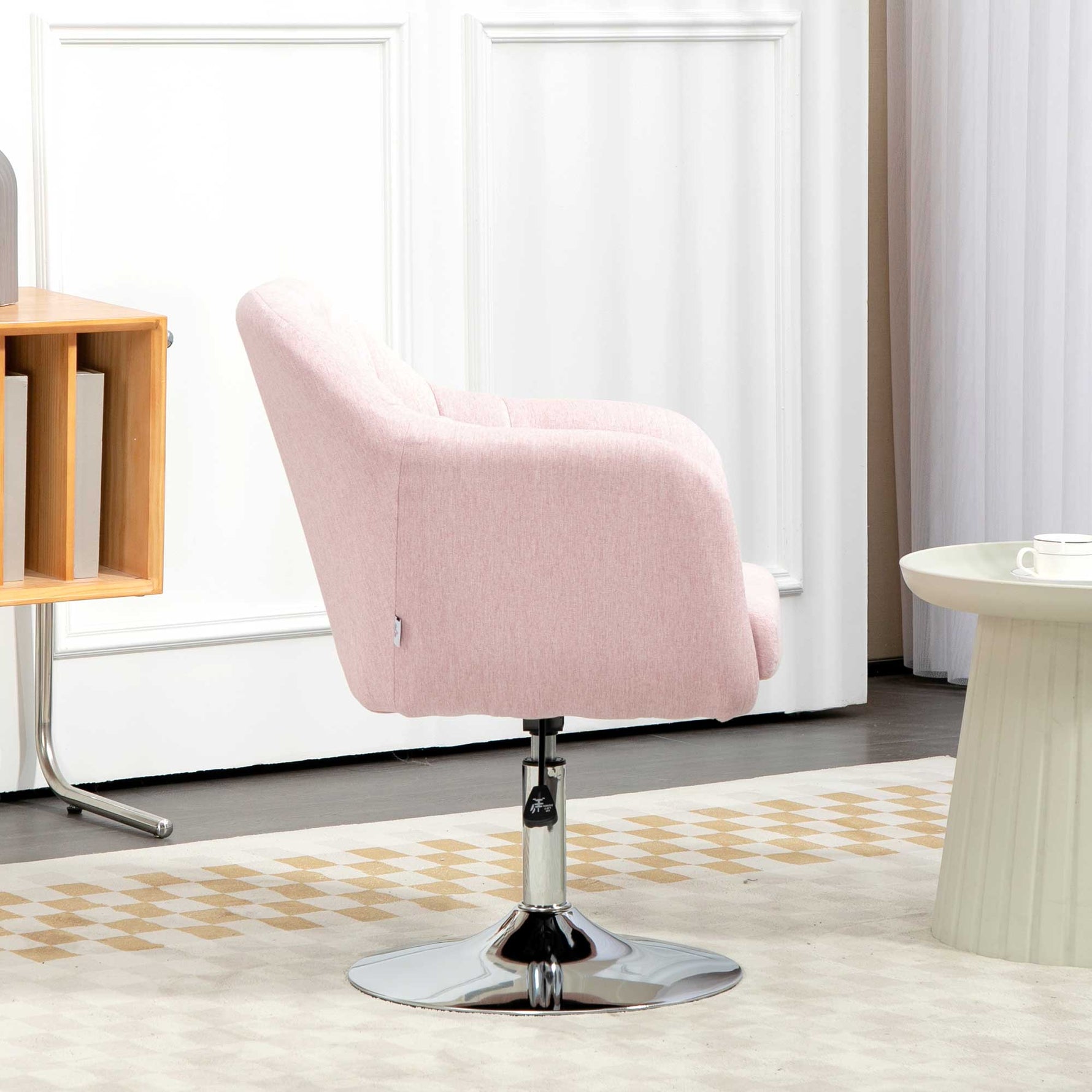 Fauteuil de salon coussins lombaires hauteur réglable pivotant 360° piètement en métal rose