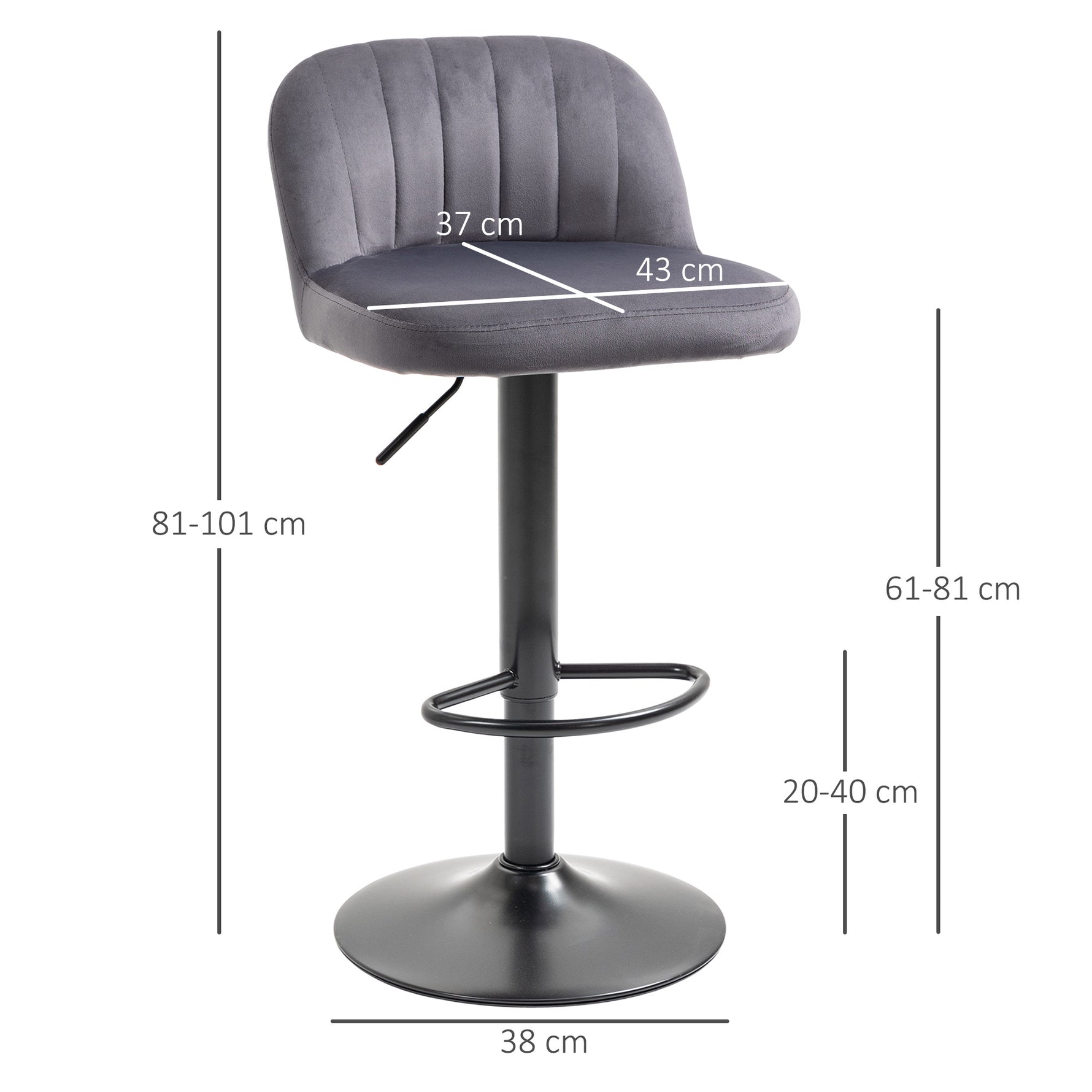 Lot de 2 tabourets de bar design contemporain avec repose-pieds hauteur réglable et pivotant gris