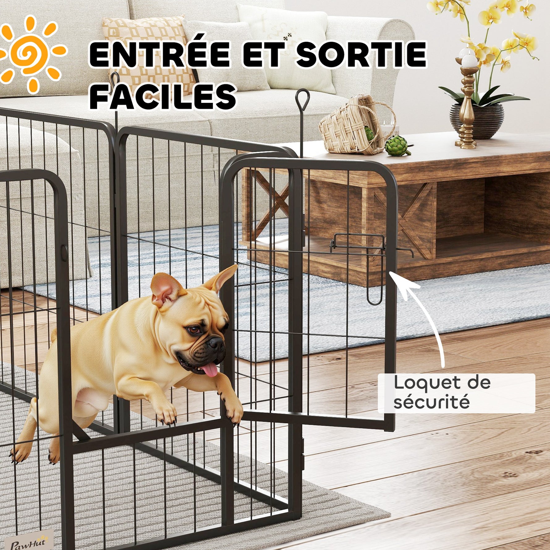 Parc pour chien enclos chien 12 panneaux modulable et pliable acier 2 portes pour chiot intérieur extérieur 60H cm noir
