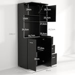 Mobile da cucina multi-ripiano, 4 ante, 3 cassetti, mensola + ampio piano d'appoggio, 89L x 39,5P x 168A cm, nero