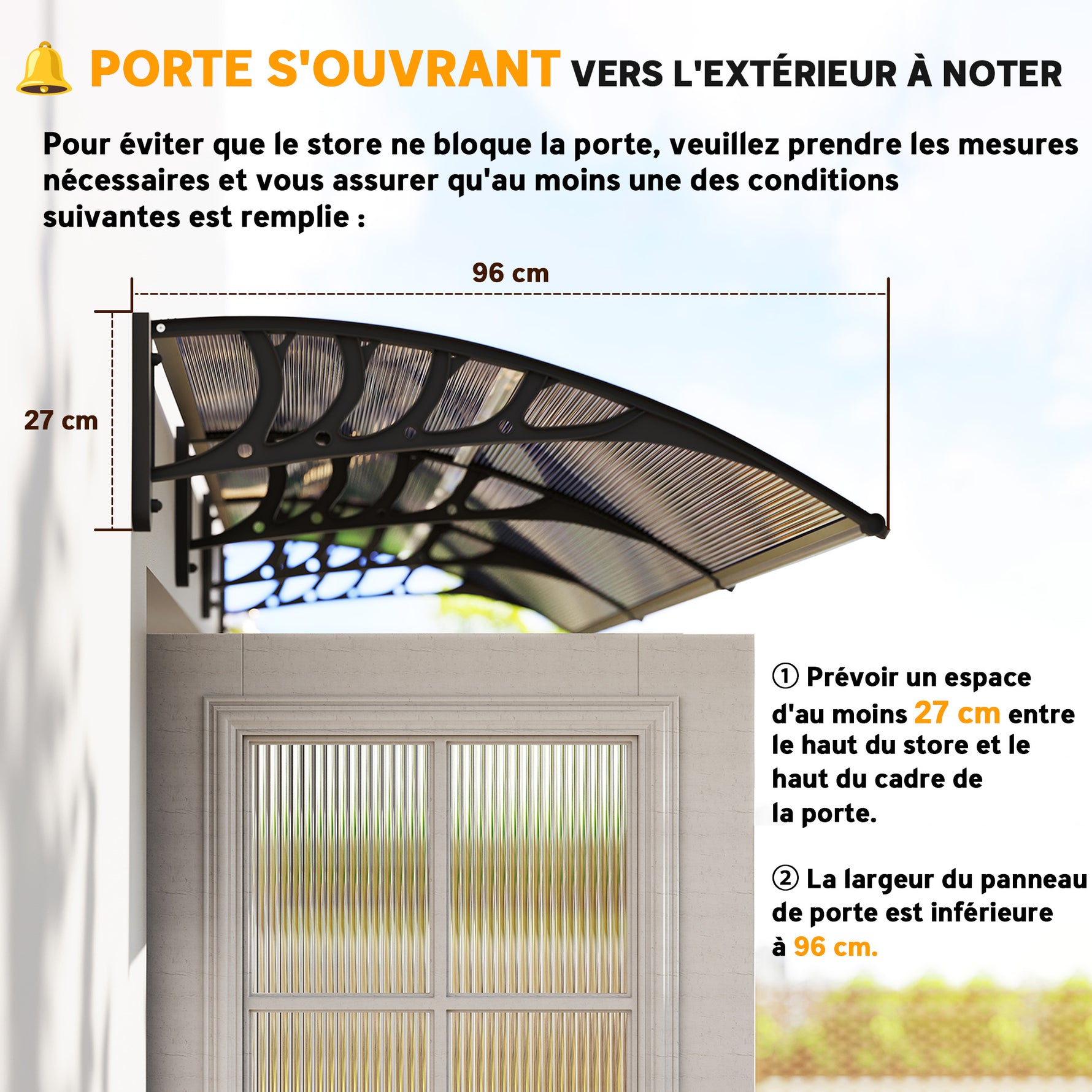 Auvent de porte toit marquise en polycarbonate auvent de porte d'entrée bord en aluminium contre la pluie et UV