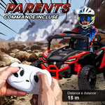 Voiture électrique enfant UTV, buggy électrique enfant 12V 2 moteurs, télécommande, LED, musique, klaxon, 3-8 ans, rouge